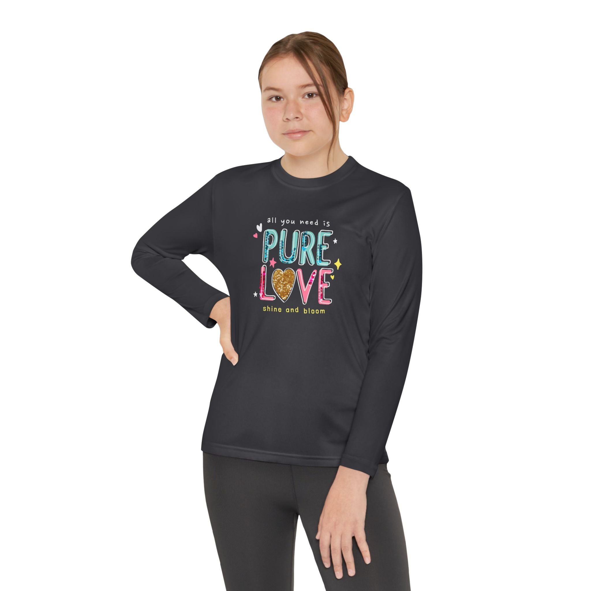 Youth Long Sleeve Tee — "Pure Love" Colorful Heart Kids Shirt