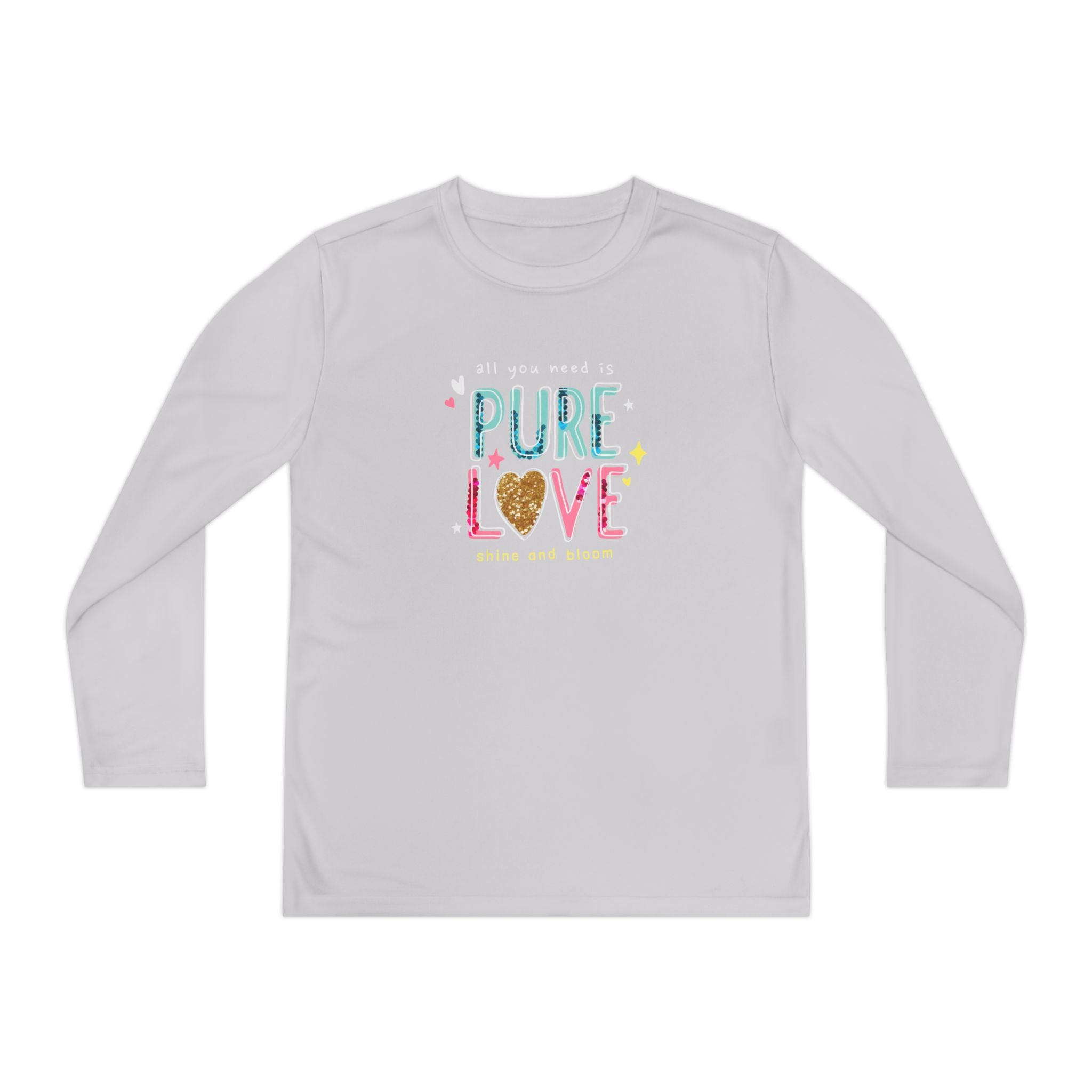 Youth Long Sleeve Tee — "Pure Love" Colorful Heart Kids Shirt