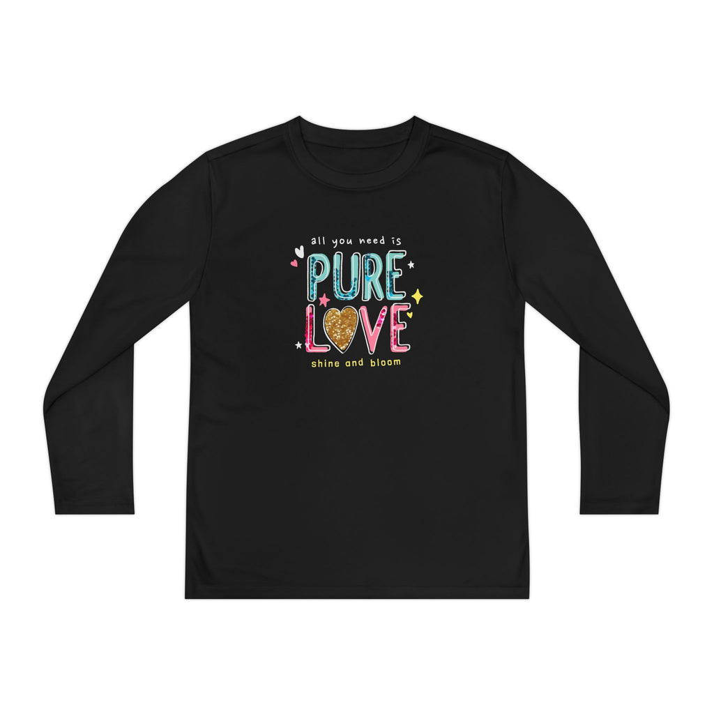 Youth Long Sleeve Tee — "Pure Love" Colorful Heart Kids Shirt