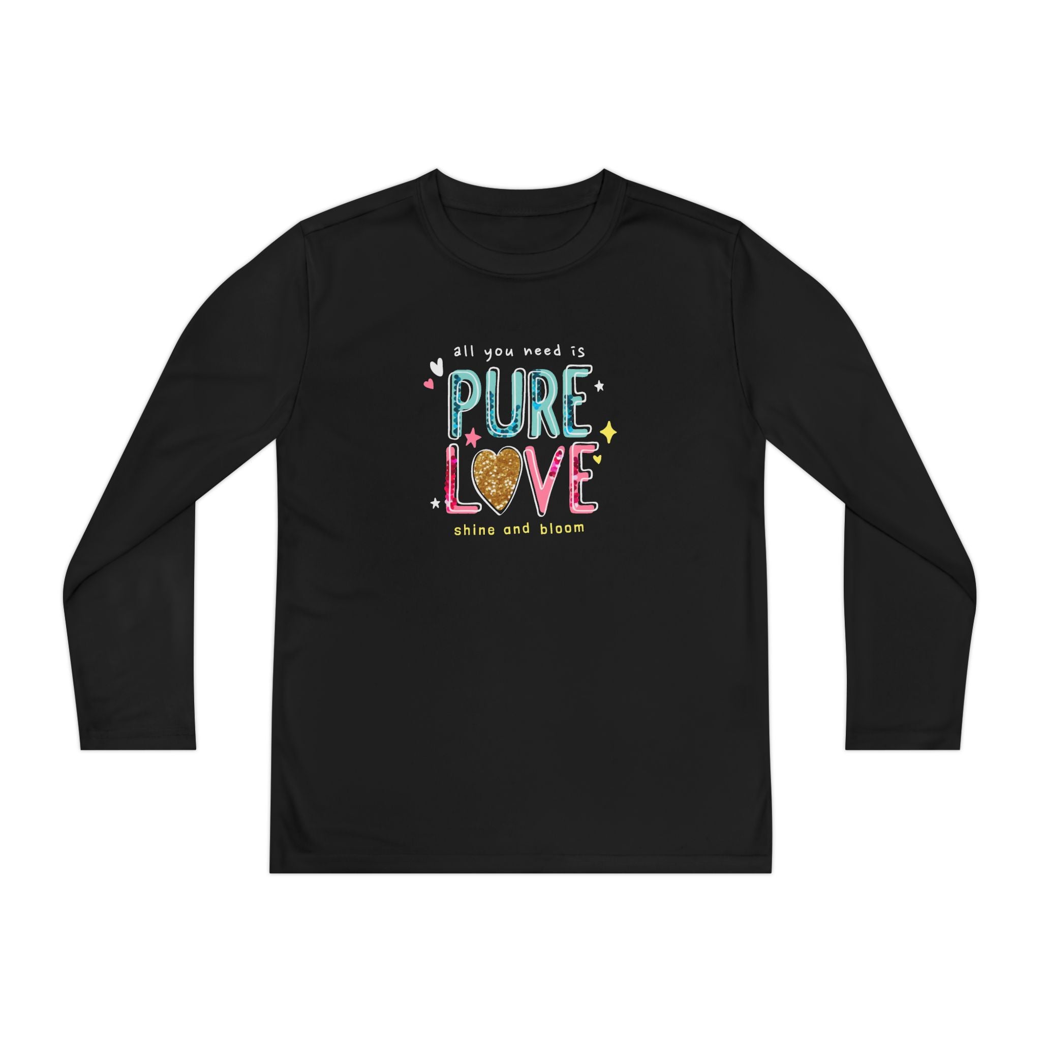 Youth Long Sleeve Tee — "Pure Love" Colorful Heart Kids Shirt