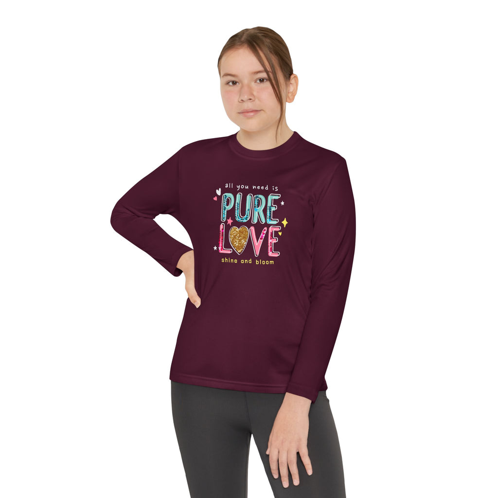 Youth Long Sleeve Tee — "Pure Love" Colorful Heart Kids Shirt