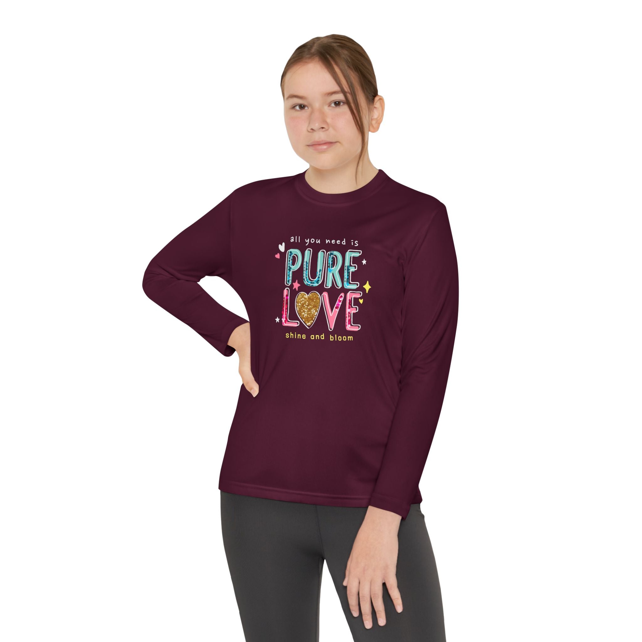 Youth Long Sleeve Tee — "Pure Love" Colorful Heart Kids Shirt