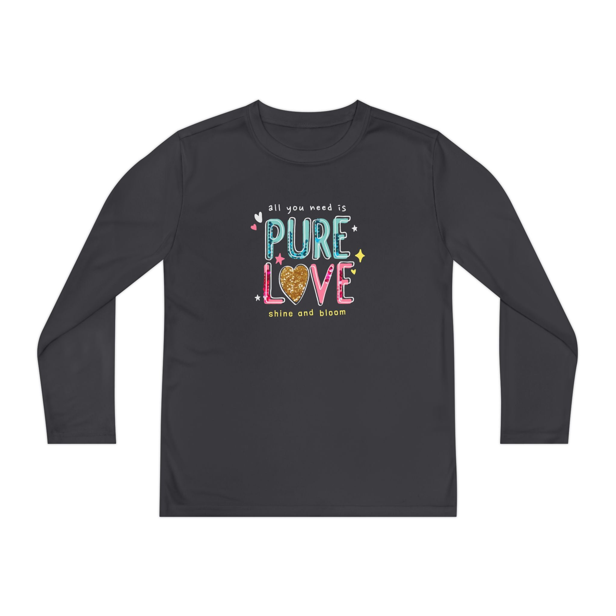 Youth Long Sleeve Tee — "Pure Love" Colorful Heart Kids Shirt