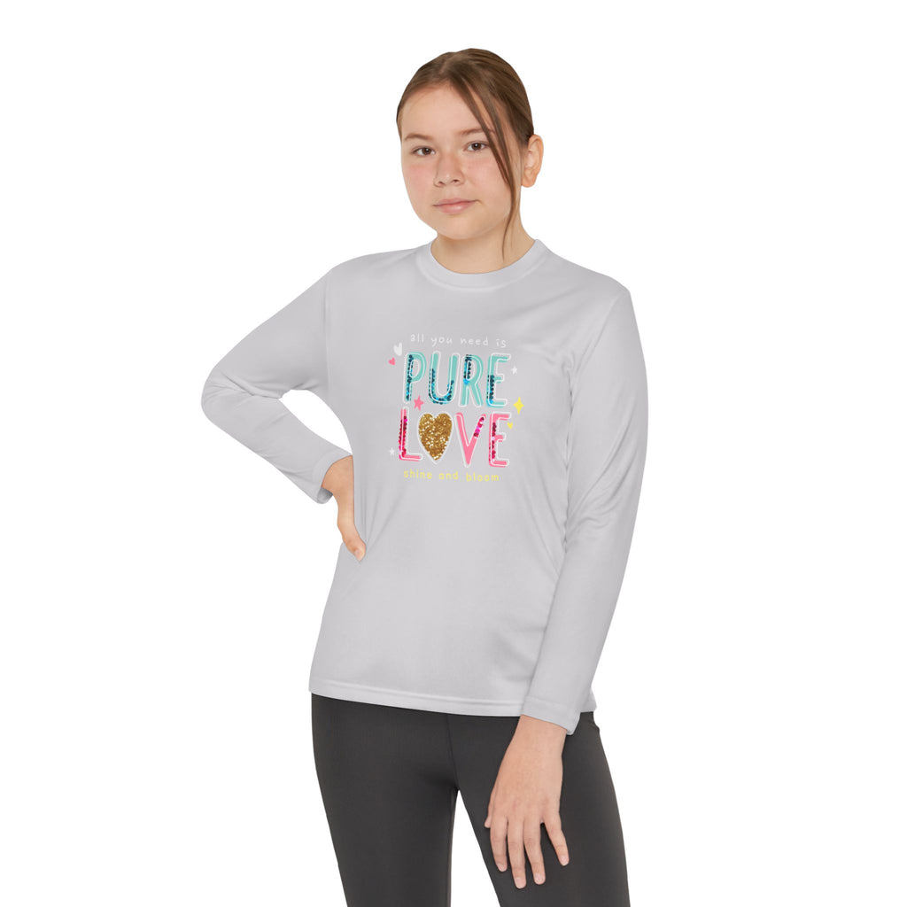 Youth Long Sleeve Tee — "Pure Love" Colorful Heart Kids Shirt