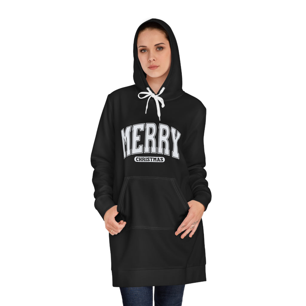 Merry Christmas Hoodie Dress — Women's Cozy Holiday Sweatshirt Dress
