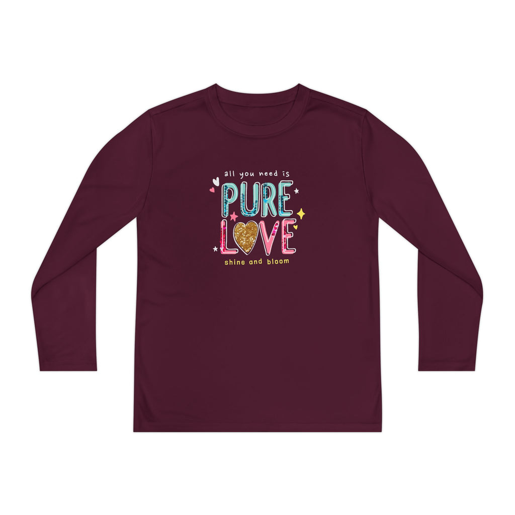 Youth Long Sleeve Tee — "Pure Love" Colorful Heart Kids Shirt