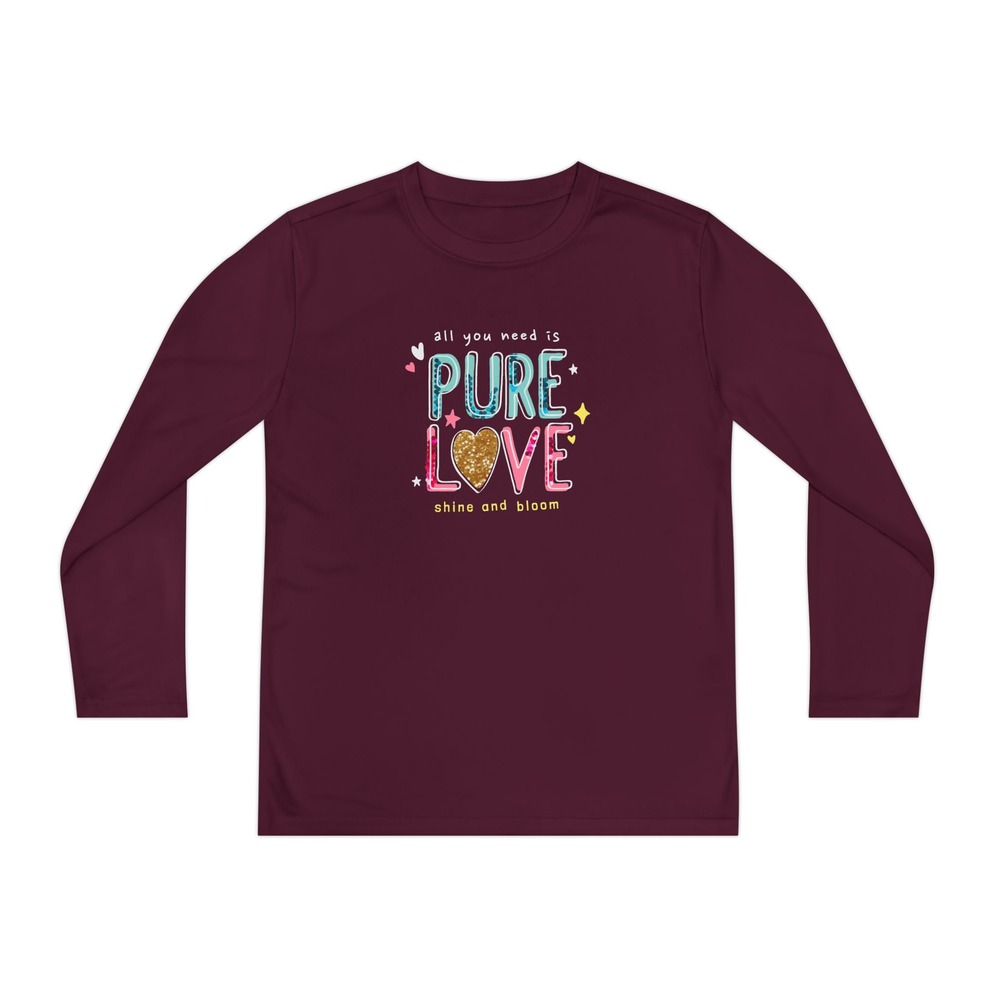 Youth Long Sleeve Tee — "Pure Love" Colorful Heart Kids Shirt