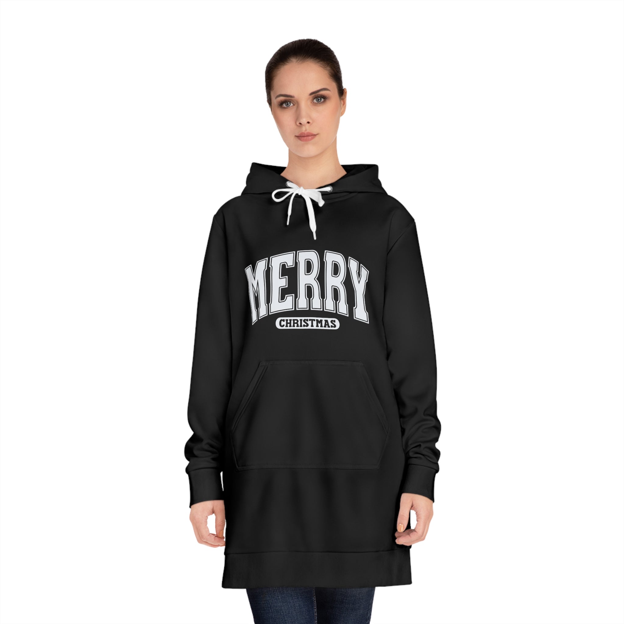 Merry Christmas Hoodie Dress — Women's Cozy Holiday Sweatshirt Dress