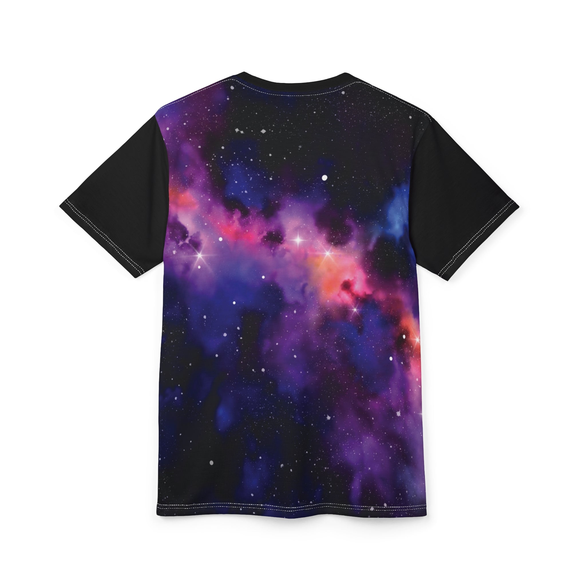 Unbothered Powered by Jesus Tee — All-Over Cosmic Faith T-Shirt