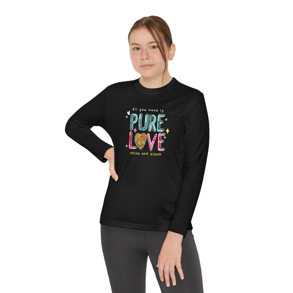 Youth Long Sleeve Tee — "Pure Love" Colorful Heart Kids Shirt